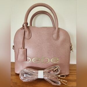 Bebe Fabiola Stamped Lizard Dome Satchel  Pink NEW